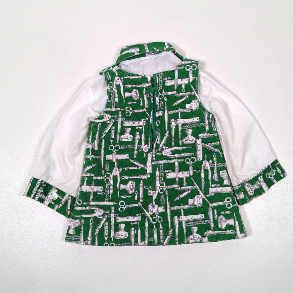 Vintage Ruth Scharf Dress Baby Girls Size 12-18m Green Math Ruler School - Picture 4 of 5
